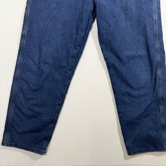 Wrangler Fleece Lined Work Jeans Baggy Blue Denim 36x32 Workwear Carpenter Warm - Picture 3 of 11